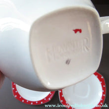 Load image into Gallery viewer, Red Domino Midwinter Coffee Cup and Saucer Side Plate 1950s Polka Dot
