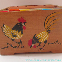 Load image into Gallery viewer, 1950s Wooden Card Box for Recipes Rooster Design
