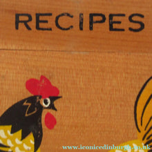 Load image into Gallery viewer, 1950s Wooden Card Box for Recipes Rooster Design
