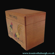 Load image into Gallery viewer, 1950s Wooden Card Box for Recipes Rooster Design
