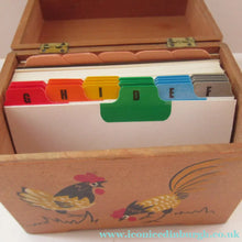 Load image into Gallery viewer, 1950s Wooden Card Box for Recipes Rooster Design
