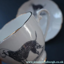 Load image into Gallery viewer, 1950s Vintage Royal Grafton TRIO with BEDLINGTON TERRIER Decoration (Cup, Saucer and Side Plate). FOUR AVAILABLE

