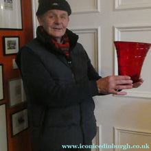 Load image into Gallery viewer, 1950s Ruby Red WHITEFRIARS LARGE Trail Vase. 8 Inches in height

