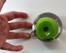 Load image into Gallery viewer, Vintage Scottish Paperweight 1950s VASART GLASS. Lime Green Ground with Nine Spokes and Millefiori Canes
