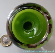 Load image into Gallery viewer, Vintage Scottish Paperweight 1950s VASART GLASS. Lime Green Ground with Nine Spokes and Millefiori Canes
