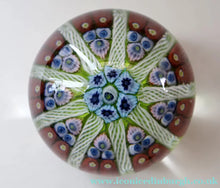 Load image into Gallery viewer, Vintage Scottish Paperweight 1950s VASART GLASS. Lime Green Ground with Nine Spokes and Millefiori Canes
