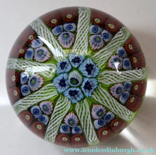 Load image into Gallery viewer, Vintage Scottish Paperweight 1950s VASART GLASS. Lime Green Ground with Nine Spokes and Millefiori Canes
