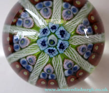 Load image into Gallery viewer, Vintage Scottish Paperweight 1950s VASART GLASS. Lime Green Ground with Nine Spokes and Millefiori Canes

