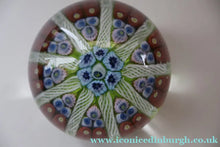 Load image into Gallery viewer, Vintage Scottish Paperweight 1950s VASART GLASS. Lime Green Ground with Nine Spokes and Millefiori Canes

