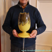 Load image into Gallery viewer, 1950s Scottish VASART Glass Tulip Lamp in Eye-Catching Yellow Shade with Tutti Frutti &amp; Black Flecks. WORKING

