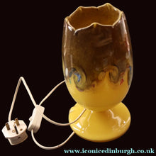 Load image into Gallery viewer, 1950s Scottish VASART Glass Tulip Lamp in Eye-Catching Yellow Shade with Tutti Frutti &amp; Black Flecks. WORKING
