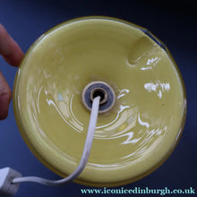 Load image into Gallery viewer, 1950s Scottish VASART Glass Tulip Lamp in Eye-Catching Yellow Shade with Tutti Frutti &amp; Black Flecks. WORKING
