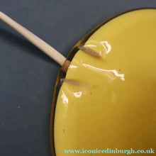 Load image into Gallery viewer, 1950s Scottish VASART Glass Tulip Lamp in Eye-Catching Yellow Shade with Tutti Frutti &amp; Black Flecks. WORKING
