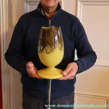Load image into Gallery viewer, 1950s Scottish VASART Glass Tulip Lamp in Eye-Catching Yellow Shade with Tutti Frutti &amp; Black Flecks. WORKING
