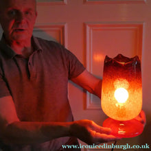 Load image into Gallery viewer, 1950s Scottish VASART Glass Tulip Lamp in Swirly Scarlet Red and Black Shades. WORKING
