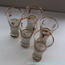 Load image into Gallery viewer, 1950s. Set of FIVE Good Quality Tall Schooners or Beer Glasses with Skaters
