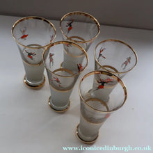 Load image into Gallery viewer, 1950s. Set of FIVE Good Quality Tall Schooners or Beer Glasses with Skaters
