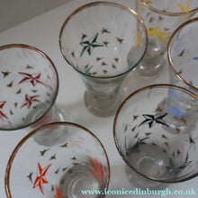 Load image into Gallery viewer, 1950s. Set of SIX Matching Tall Schooners or Beer Glasses with Coloured Star Pattern
