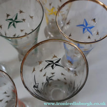 Load image into Gallery viewer, 1950s. Set of SIX Matching Tall Schooners or Beer Glasses with Coloured Star Pattern

