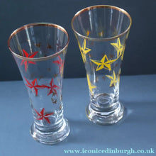Load image into Gallery viewer, 1950s. Set of SIX Matching Tall Schooners or Beer Glasses with Coloured Star Pattern
