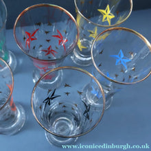 Load image into Gallery viewer, 1950s. Set of SIX Matching Tall Schooners or Beer Glasses with Coloured Star Pattern
