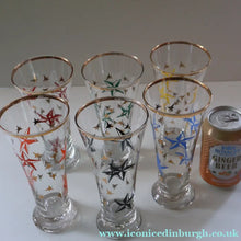 Load image into Gallery viewer, 1950s. Set of SIX Matching Tall Schooners or Beer Glasses with Coloured Star Pattern
