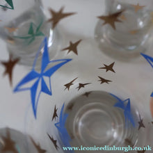 Load image into Gallery viewer, 1950s. Set of SIX Matching Tall Schooners or Beer Glasses with Coloured Star Pattern
