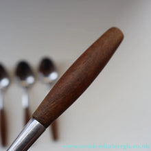 Load image into Gallery viewer, 1950s. Set of Six Vintage DANSK Fjord Pattern Dessert or Soup Spoons. Stainless Steel with Teak Handles. 7 1/8 inches
