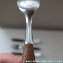 Load image into Gallery viewer, 1950s. Set of Six Vintage DANSK Fjord Pattern Four-Prong Forks. Stainless Steel with Teak Handles. 7 1/4 inches
