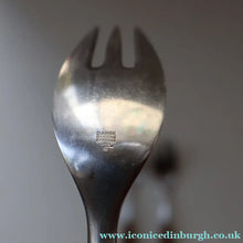 Load image into Gallery viewer, 1950s. Set of Three Vintage DANSK Fjord Pattern Three-Prong Pastry Forks. Stainless Steel with Teak Handles. 6 1/2 inches
