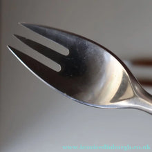 Load image into Gallery viewer, 1950s. Set of Three Vintage DANSK Fjord Pattern Three-Prong Pastry Forks. Stainless Steel with Teak Handles. 6 1/2 inches
