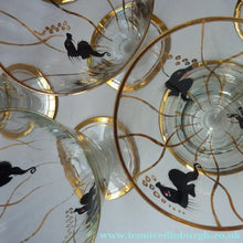 Load image into Gallery viewer, Set of SIX 1950s Cocktail Glasses Decorated with Seahorses. Plus Tall Glass Mixing Jug
