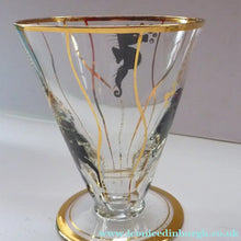 Load image into Gallery viewer, Set of SIX 1950s Cocktail Glasses Decorated with Seahorses. Plus Tall Glass Mixing Jug
