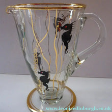 Load image into Gallery viewer, Set of SIX 1950s Cocktail Glasses Decorated with Seahorses. Plus Tall Glass Mixing Jug
