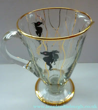 Load image into Gallery viewer, Set of SIX 1950s Cocktail Glasses Decorated with Seahorses. Plus Tall Glass Mixing Jug
