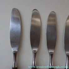 Load image into Gallery viewer, 1950s. Set of Six Vintage DANSK Fjord Pattern Dinner Knives. Stainless Steel with Teak Handles. 8 1/4 inches
