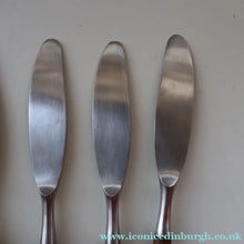 Load image into Gallery viewer, 1950s. Set of Six Vintage DANSK Fjord Pattern Dinner Knives. Stainless Steel with Teak Handles. 8 1/4 inches
