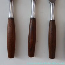 Load image into Gallery viewer, 1950s. Set of Six Vintage DANSK Fjord Pattern Dinner Knives. Stainless Steel with Teak Handles. 8 1/4 inches
