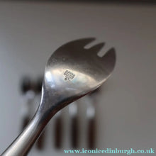 Load image into Gallery viewer, 1950s. Set of Six Vintage DANSK Fjord Pattern Three-Prong Pastry Forks. Stainless Steel with Teak Handles. 6 1/2 inches
