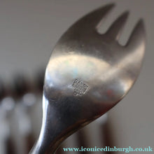 Load image into Gallery viewer, 1950s. Set of Six Vintage DANSK Fjord Pattern Three-Prong Pastry Forks. Stainless Steel with Teak Handles. 6 1/2 inches
