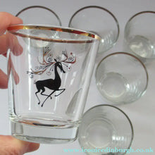 Load image into Gallery viewer, 1950s French Drinking Tumblers with Black and Gold Reindeer Pattern
