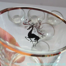 Load image into Gallery viewer, 1950s French Drinking Tumblers with Black and Gold Reindeer Pattern
