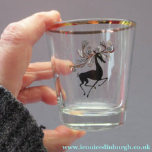 Load image into Gallery viewer, 1950s French Drinking Tumblers with Black and Gold Reindeer Pattern
