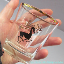 Load image into Gallery viewer, 1950s French Drinking Tumblers with Black and Gold Reindeer Pattern
