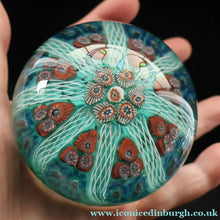 Load image into Gallery viewer, 1950s Strathearn / Vasart Glass Large Paperweight. Millefiori Canes and Latticino Eight Spoke Paperweight - Paperweight
