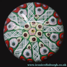 Load image into Gallery viewer, 1950s Strathearn / Vasart Glass Paperweight. Millefiori Canes and Latticino Eight Spoke Paperweight - Paperweight
