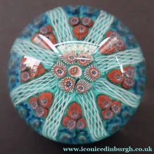 Load image into Gallery viewer, 1950s Strathearn / Vasart Glass Large Paperweight. Millefiori Canes and Latticino Eight Spoke Paperweight - Paperweight
