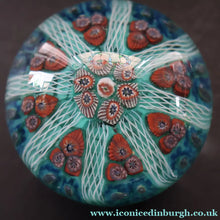 Load image into Gallery viewer, 1950s Strathearn / Vasart Glass Large Paperweight. Millefiori Canes and Latticino Eight Spoke Paperweight - Paperweight
