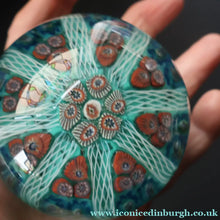 Load image into Gallery viewer, 1950s Strathearn / Vasart Glass Large Paperweight. Millefiori Canes and Latticino Eight Spoke Paperweight - Paperweight
