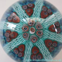 Load image into Gallery viewer, 1950s Strathearn / Vasart Glass Large Paperweight. Millefiori Canes and Latticino Eight Spoke Paperweight - Paperweight

